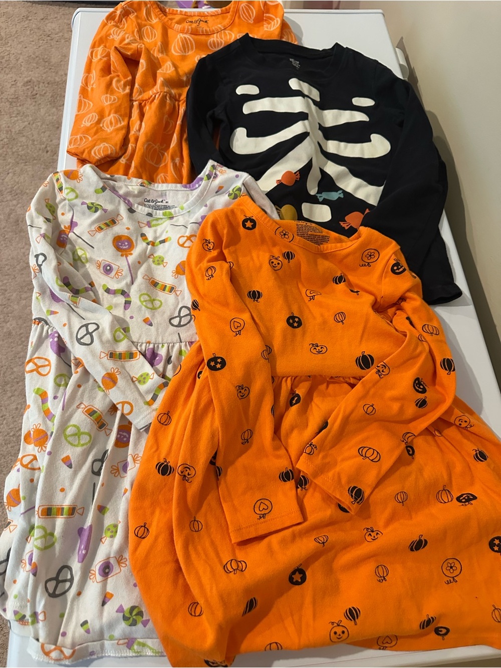 Cat & Jack Halloween Dress Set - Orange, Black, White. + one long sleeve shirt.